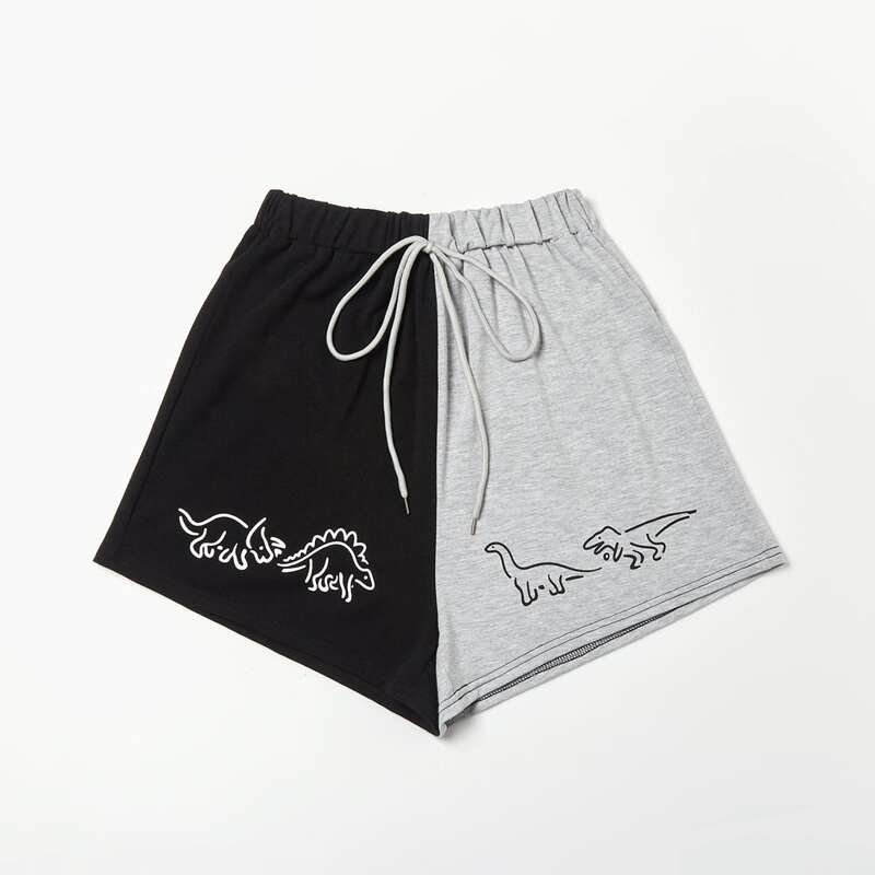 

Two Tone Cartoon Dinosaur Graphic Shorts, Multicolor