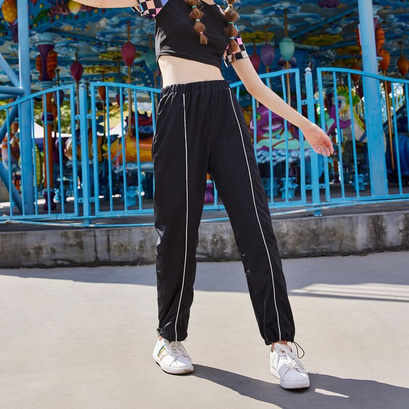 

Drawstring Contrast Binding Pants, Black