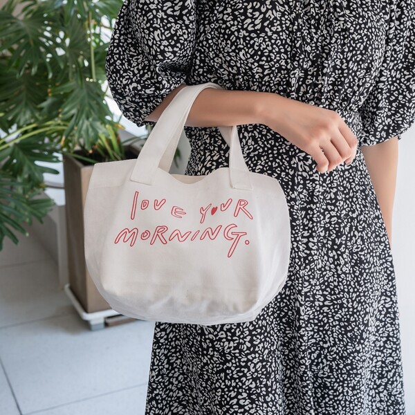 

Slogan Graphic Canvas Satchel Bag, White
