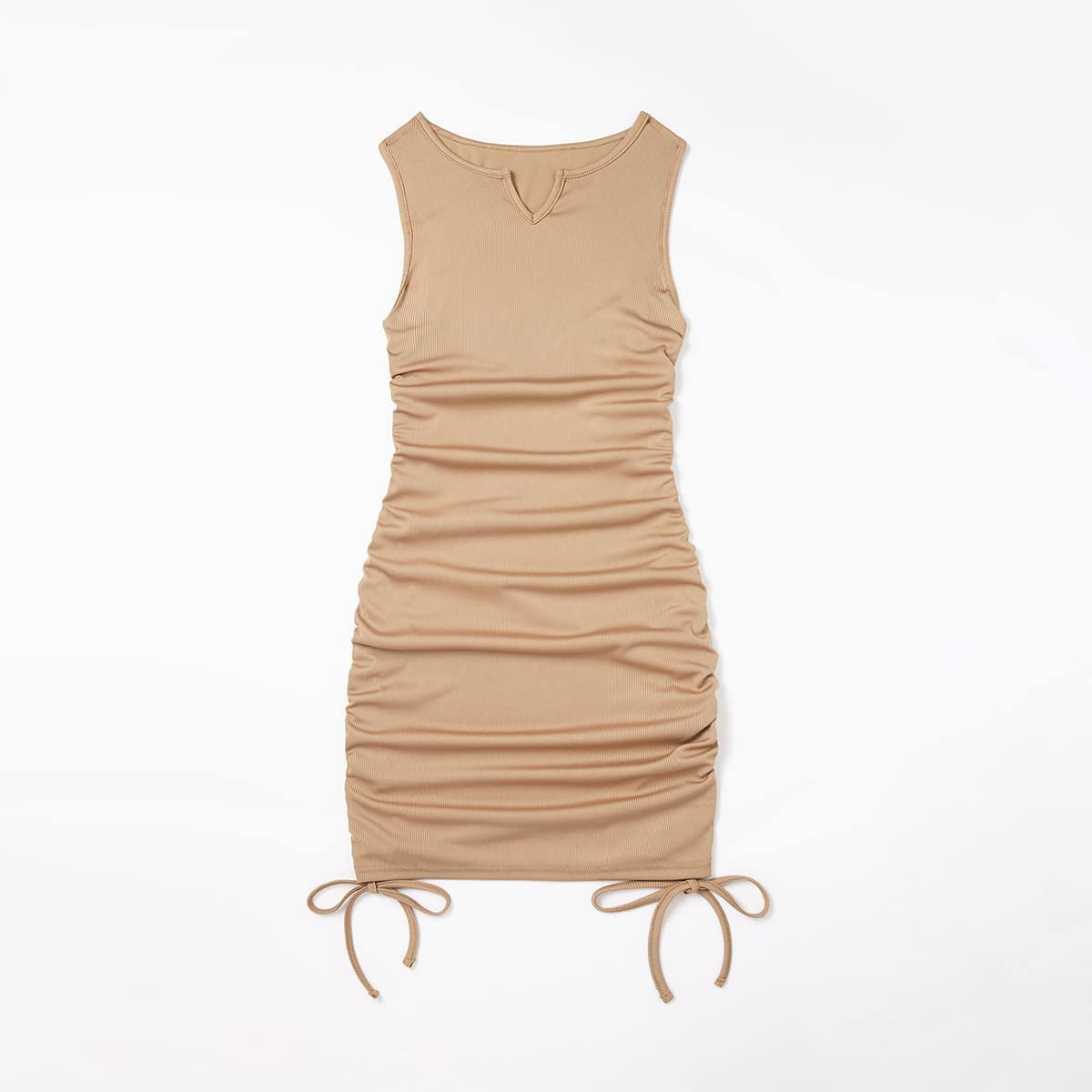 

Drawstring Ruched Bodycon Dress, Khaki