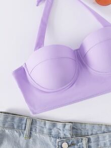 Push Up Halter Bikini Top - Lilac Purple - View 3
