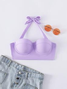 Push Up Halter Bikini Top - Lilac Purple - View 5
