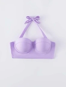 Push Up Halter Bikini Top - Lilac Purple - View 6