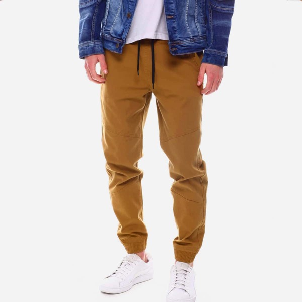 

Men Solid Drawstring Waist Pants, Khaki