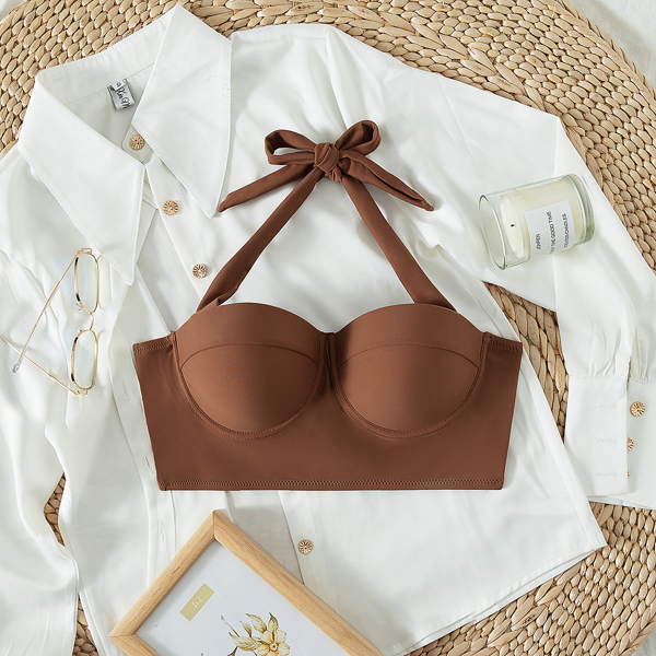 

Push Up Halter Bikini Top, Brown