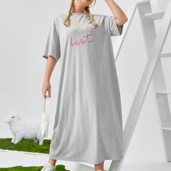

Plus Drop Shoulder Letter Graphic Dress, Light grey