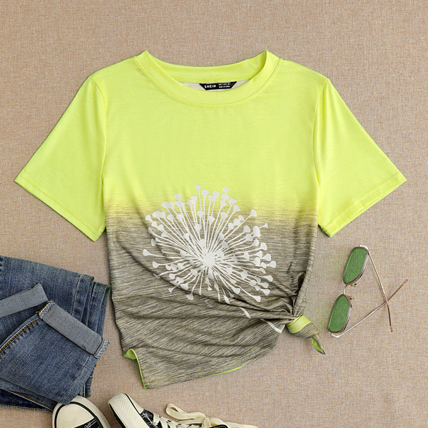 

Dandelion Print Crew Neck Tee, Yellow