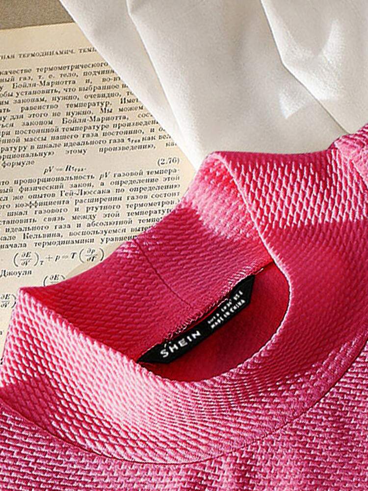 SHEIN ChicEase Mock Neck Ruffle Detail Top - Hot Pink - View 5