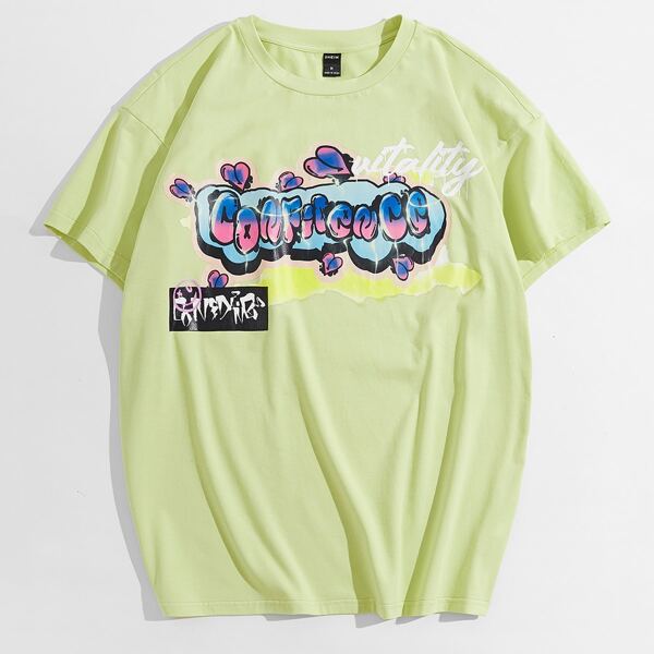 

Men Letter & Cartoon Graphic Tee, Lime green