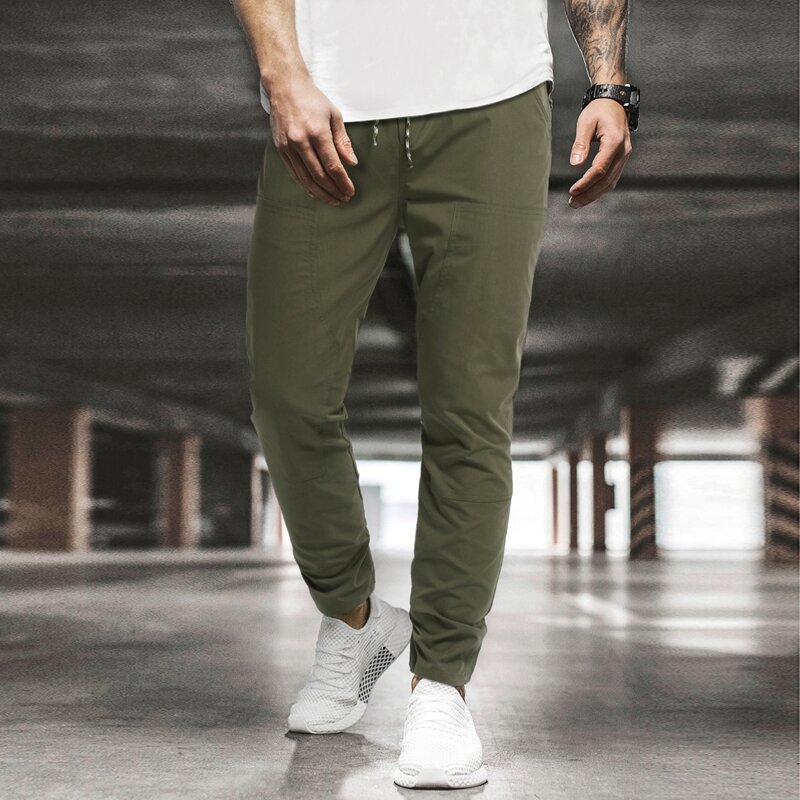 

Guys Solid Drawstring Waist Pants, Army green