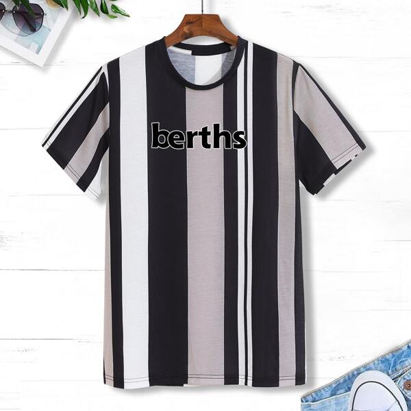 

Men Striped & Letter Graphic Tee, Multicolor