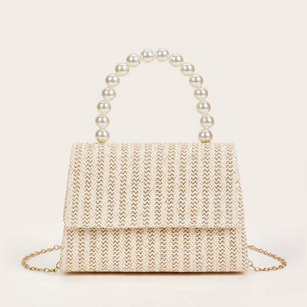 

Faux Pearl Beaded Clutch Bag, Beige