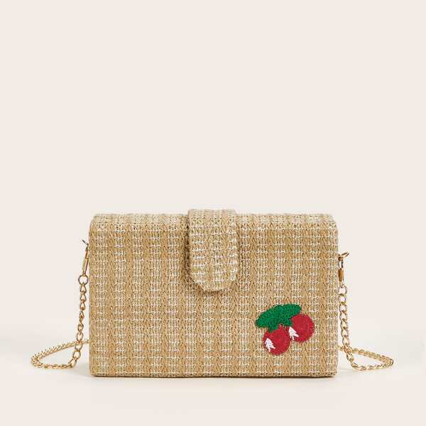 

Cherry Decor Straw Bag, Apricot