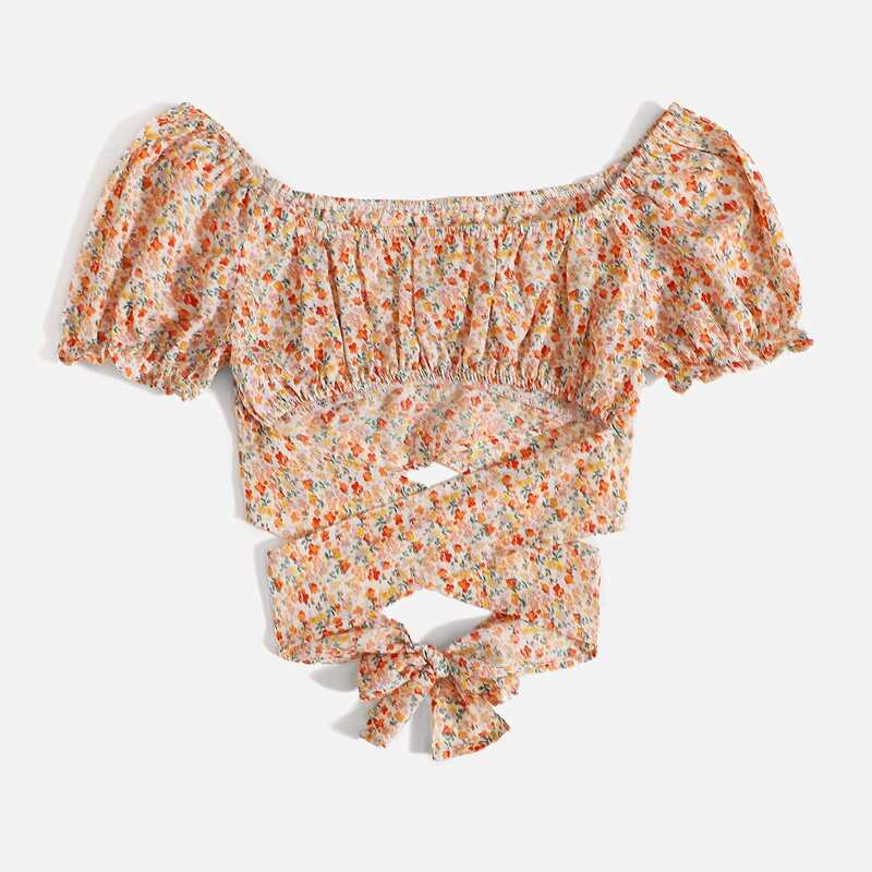 

Ditsy Floral Criss Cross Blouse, Burnt orange