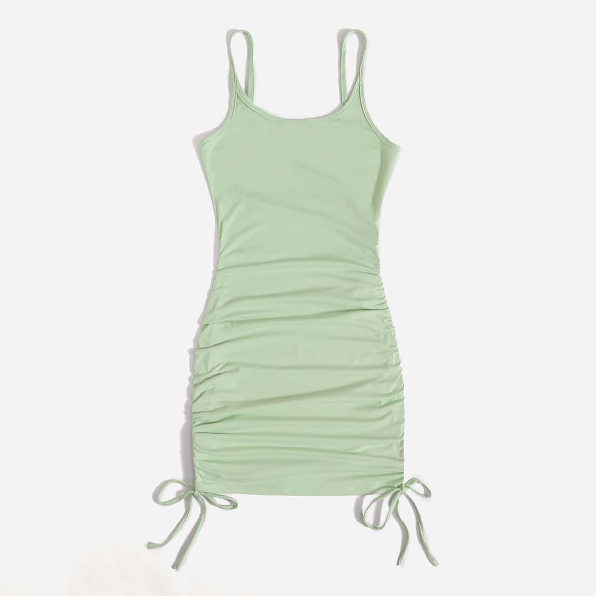 

Solid Drawstring Ruched Dress, Mint green
