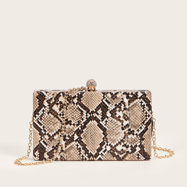 

Snakeskin Print Box Bag, Brown
