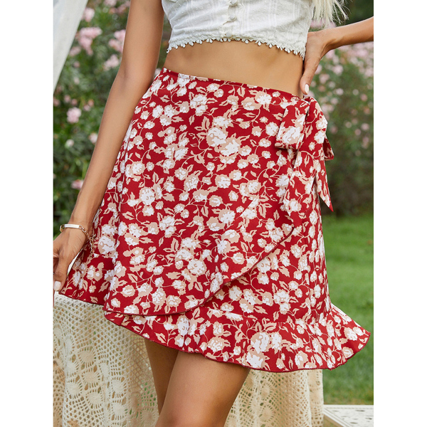 

Floral Tie Side Ruffle Wrap Skirt, Multicolor