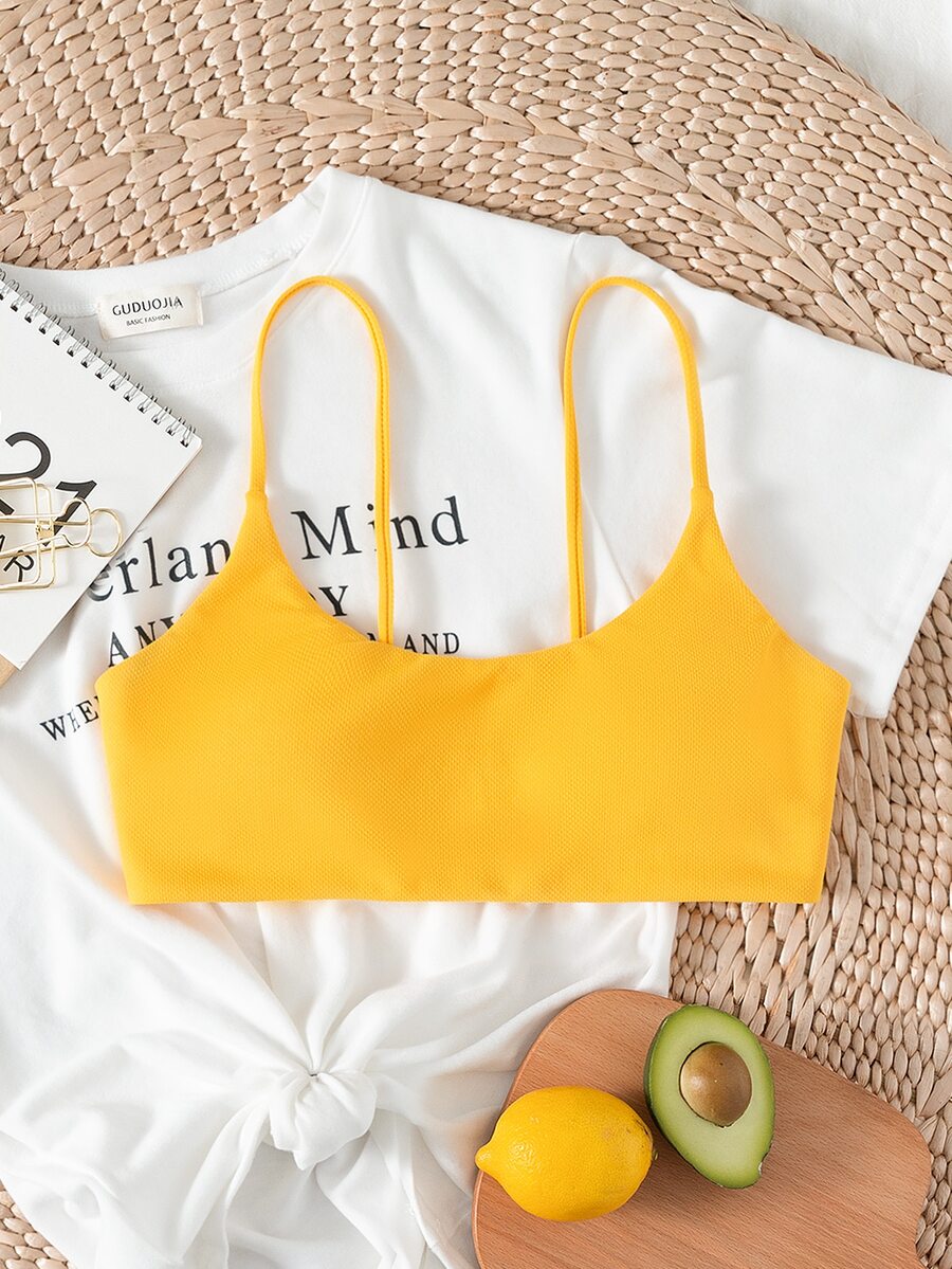 Spaghetti Strap Bikini Top, For Summer Beach Vacation - Yellow - View 1