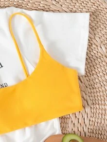 Spaghetti Strap Bikini Top, For Summer Beach Vacation - Yellow - View 4