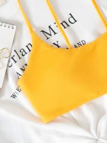 Spaghetti Strap Bikini Top, For Summer Beach Vacation - Yellow - View 5