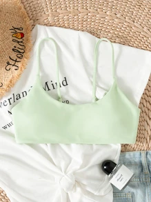 Swim Mod Summer Beach Spaghetti Strap Bikini Top - Lime Green - View 1