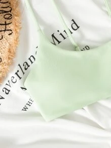 Swim Mod Summer Beach Spaghetti Strap Bikini Top - Lime Green - View 3