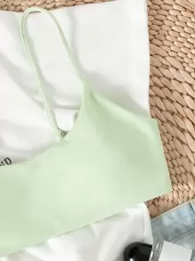 Swim Mod Summer Beach Spaghetti Strap Bikini Top - Lime Green - View 4