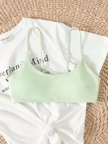 Swim Mod Summer Beach Spaghetti Strap Bikini Top - Lime Green - View 5