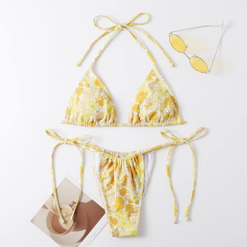 

Floral Triangle Bikini Swimsuit, Yellow