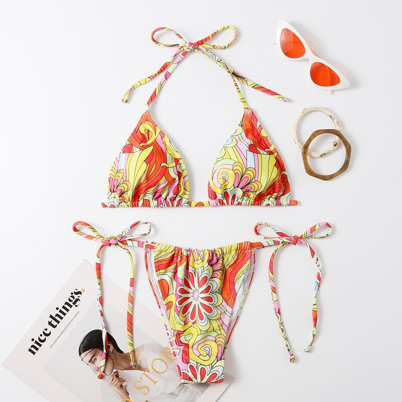 

Floral Triangle Bikini Swimsuit, Multicolor