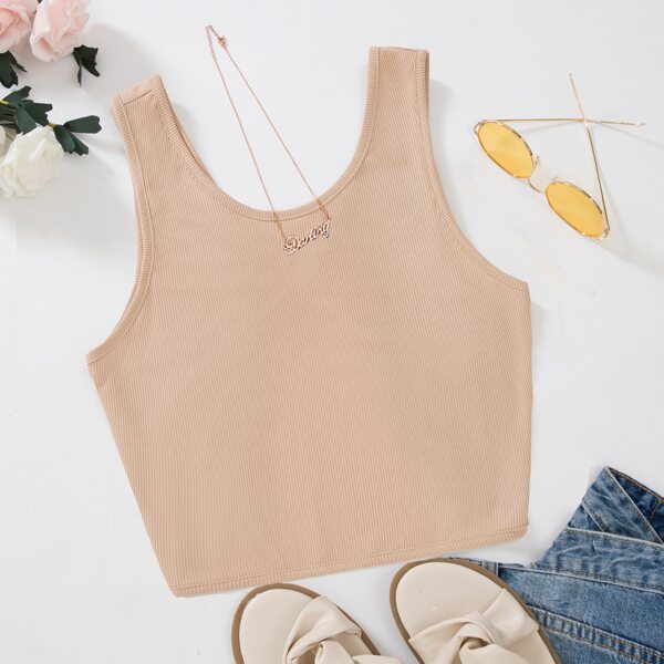 

Solid Twist Back Tank Top, Khaki