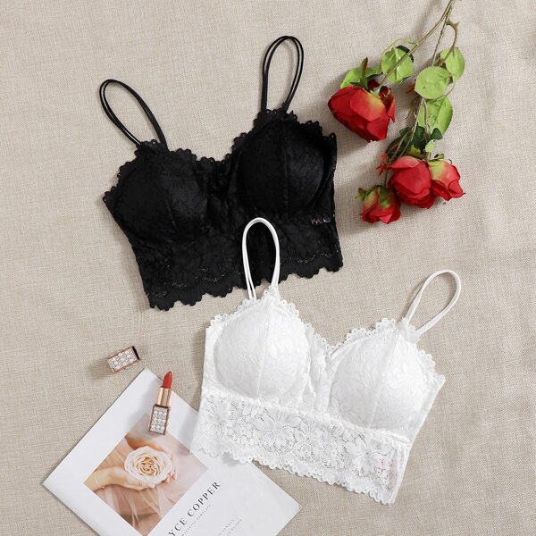 

2pack Floral Lace Bra Set, Black and white