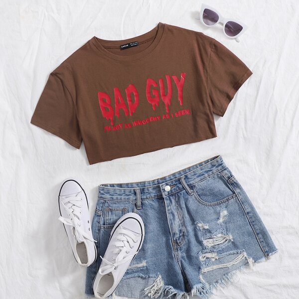 

Slogan Graphic Crop Tee, Coffee brown