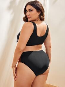 Conjunto de bikini de bloque de color con nudo adelante talla grande para playa de verano - Multicolor - Ver 2