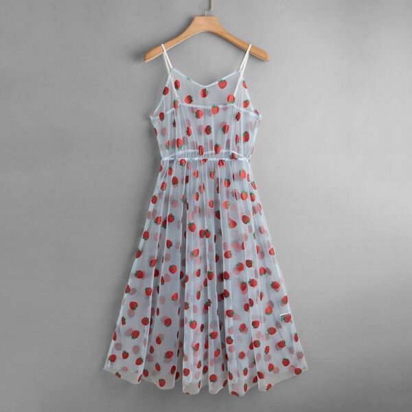 

Plus Strawberry Print Mesh Cover Up, Multicolor