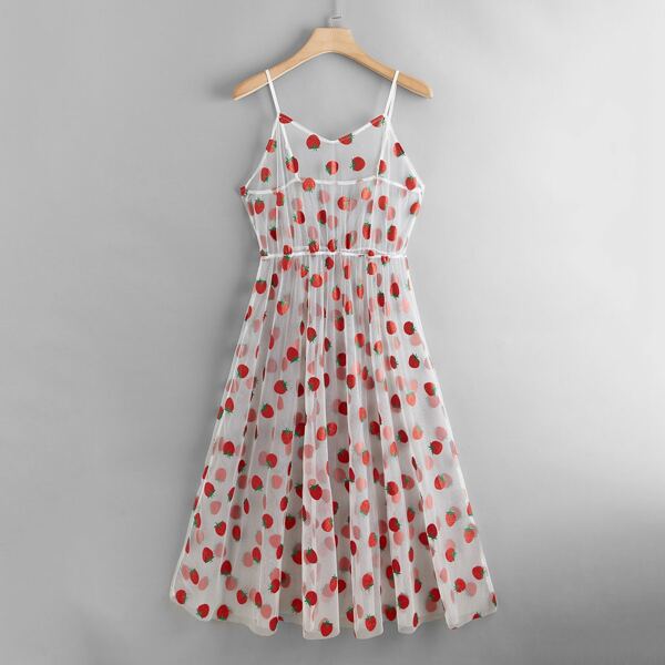 

Plus Strawberry Print Mesh Cover Up, Red and white