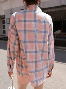 DAZY 格子釦扣襯衫 - 淺粉色 - 查看 2