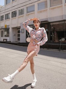 DAZY 格子釦扣襯衫 - 淺粉色 - 查看 7