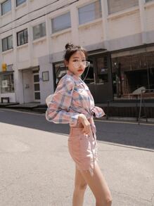 DAZY 格子釦扣襯衫 - 淺粉色 - 查看 8