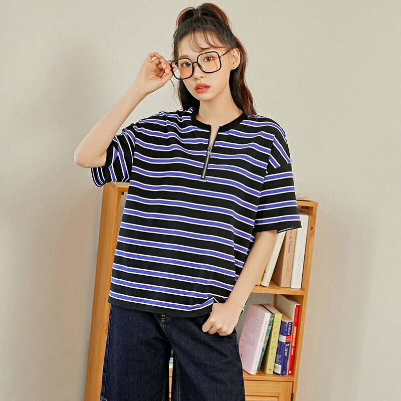 

Striped Half Zip Tee, Multicolor