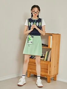 DAZY Solid A-line Skirt - Mint Green - View 9