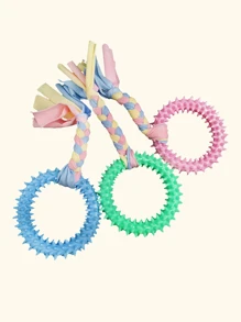 1pc TPR Material Bite-Resistant Cat/Dog Chew Toy With Colorful Fabric, Assorted Colors - Multicolor - View 7
