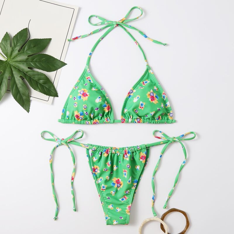 

Floral Triangle Bikini Swimsuit, Green