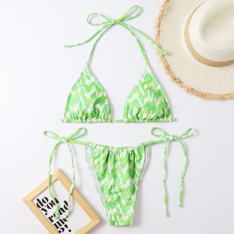 

Graphic Triangle Bikini Swimsuit, Mint green