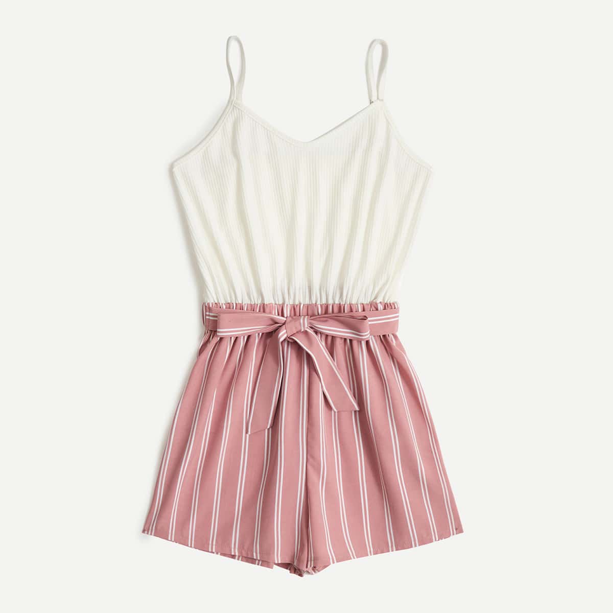 

Striped Belted Cami Romper, Multicolor