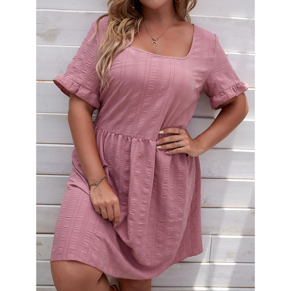 

Plus Solid Babydoll Dress, Pink