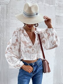 GENKIRA 深V領網眼刺繡紮染襯衫 - 彩色 - 查看 3