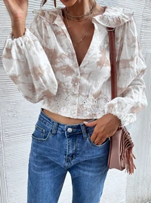 GENKIRA 深V領網眼刺繡紮染襯衫 - 彩色 - 查看 4