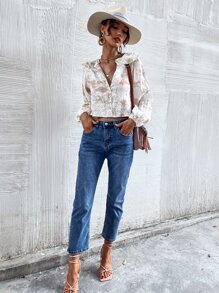 GENKIRA 深V領網眼刺繡紮染襯衫 - 彩色 - 查看 5