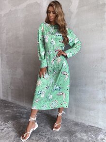 SHEIN Unity Constellation Print Tunic Dress - Green - View 4